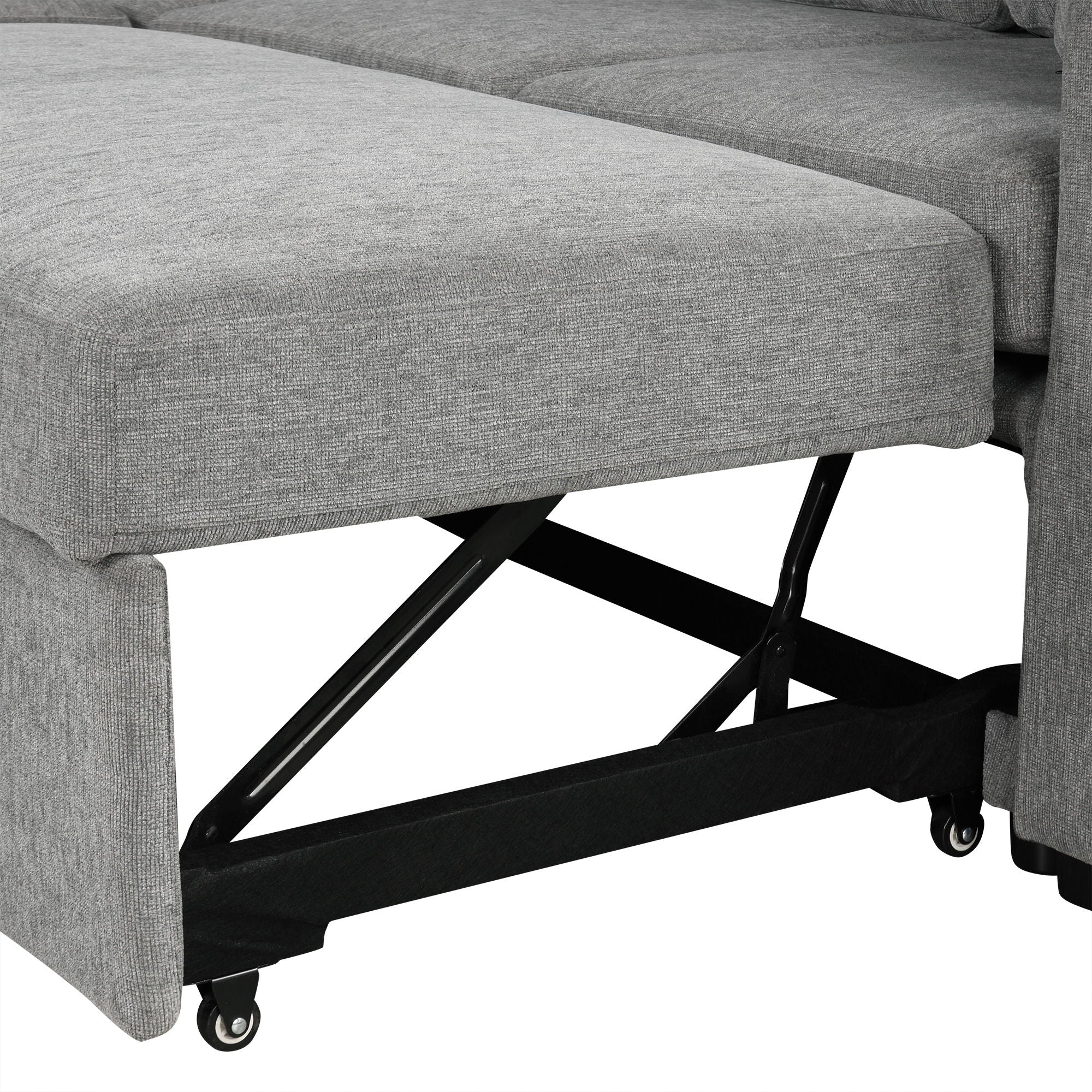 Modern U-Shaped Sectional Sofa Convertible Pull-Out Sofa Bed With USB Ports And Cup Holders