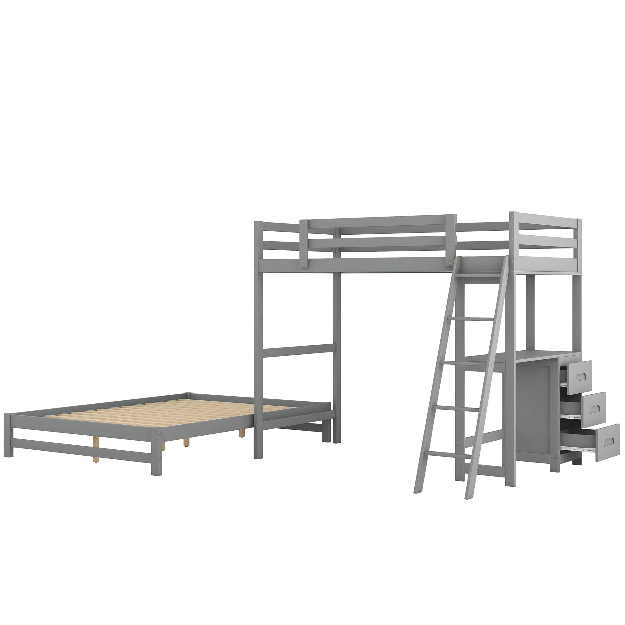 Bunk Bed With Built In Desk And 3 Drawers