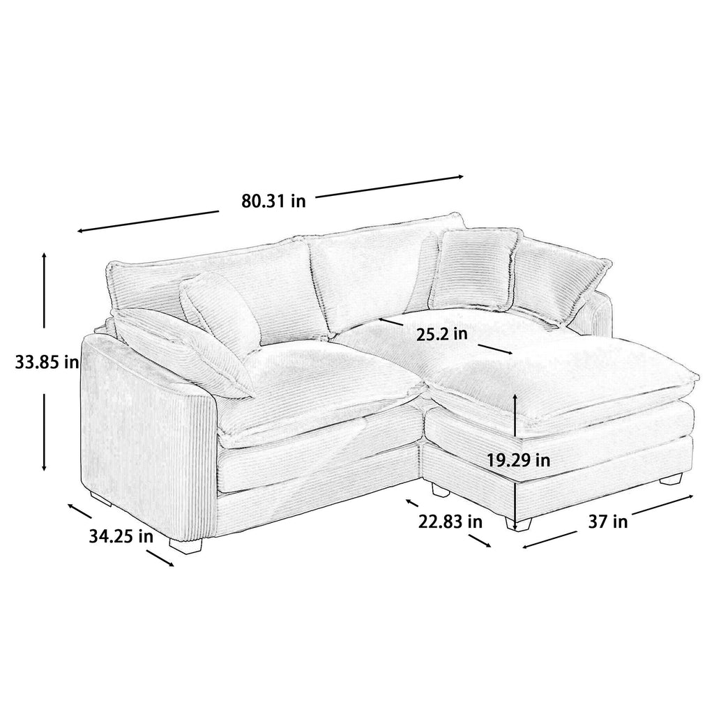 Modern Modular Cushion Sofa With Ottoman, Low Back, Deep Seating Sofa Set