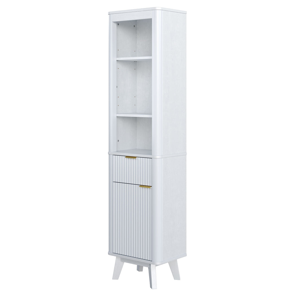 Tall Bathroom Storage Cabinet With Adjustable Shelves And 1 Drawer & Door