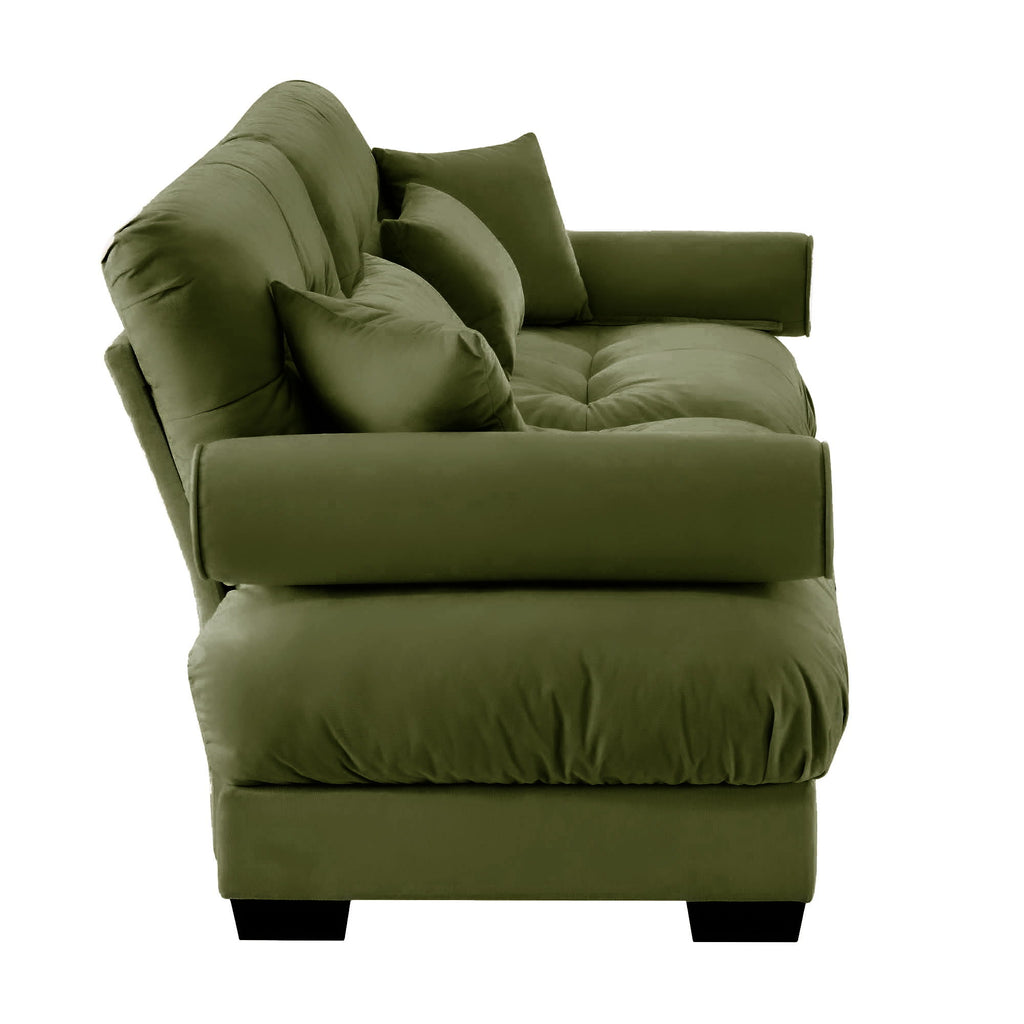 Modern Sofa With Bolstered Armrests And Pillows