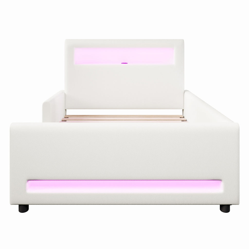 Upholstered Platform Bed With Drawer, LED Light Strip, USB Port