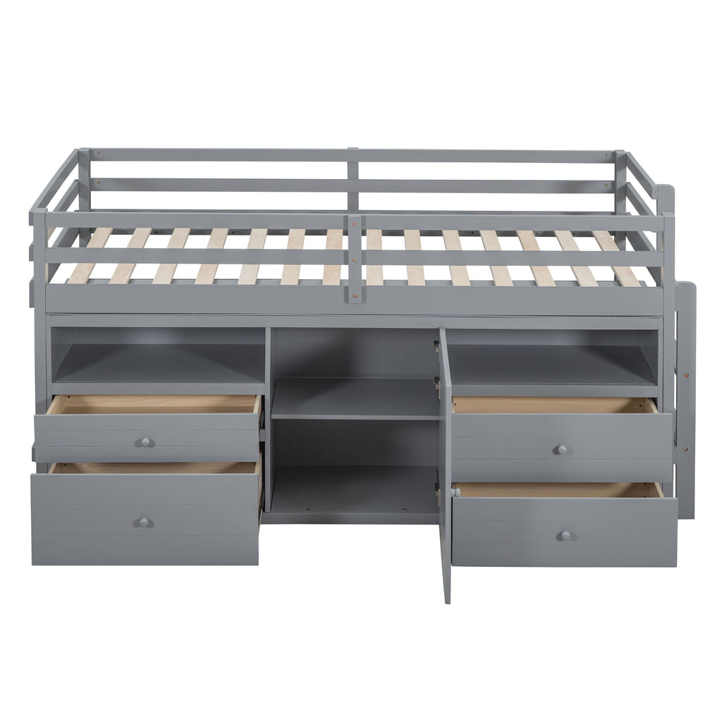 Loft Bed With 4 Drawers, Underneath Cabinet And Shelves