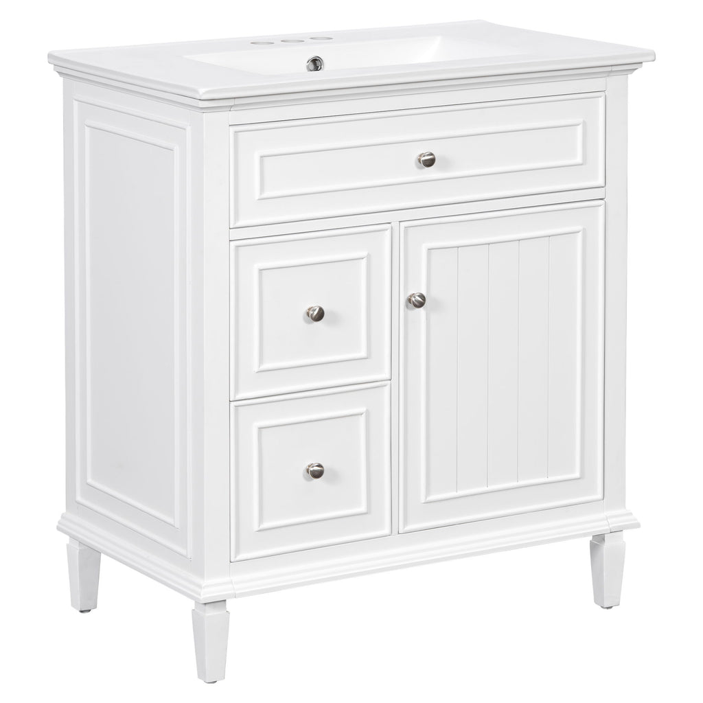 Modern Bathroom Vanity With Sink, Adjustable Shelf, Flip Drawer & 2 Drawers