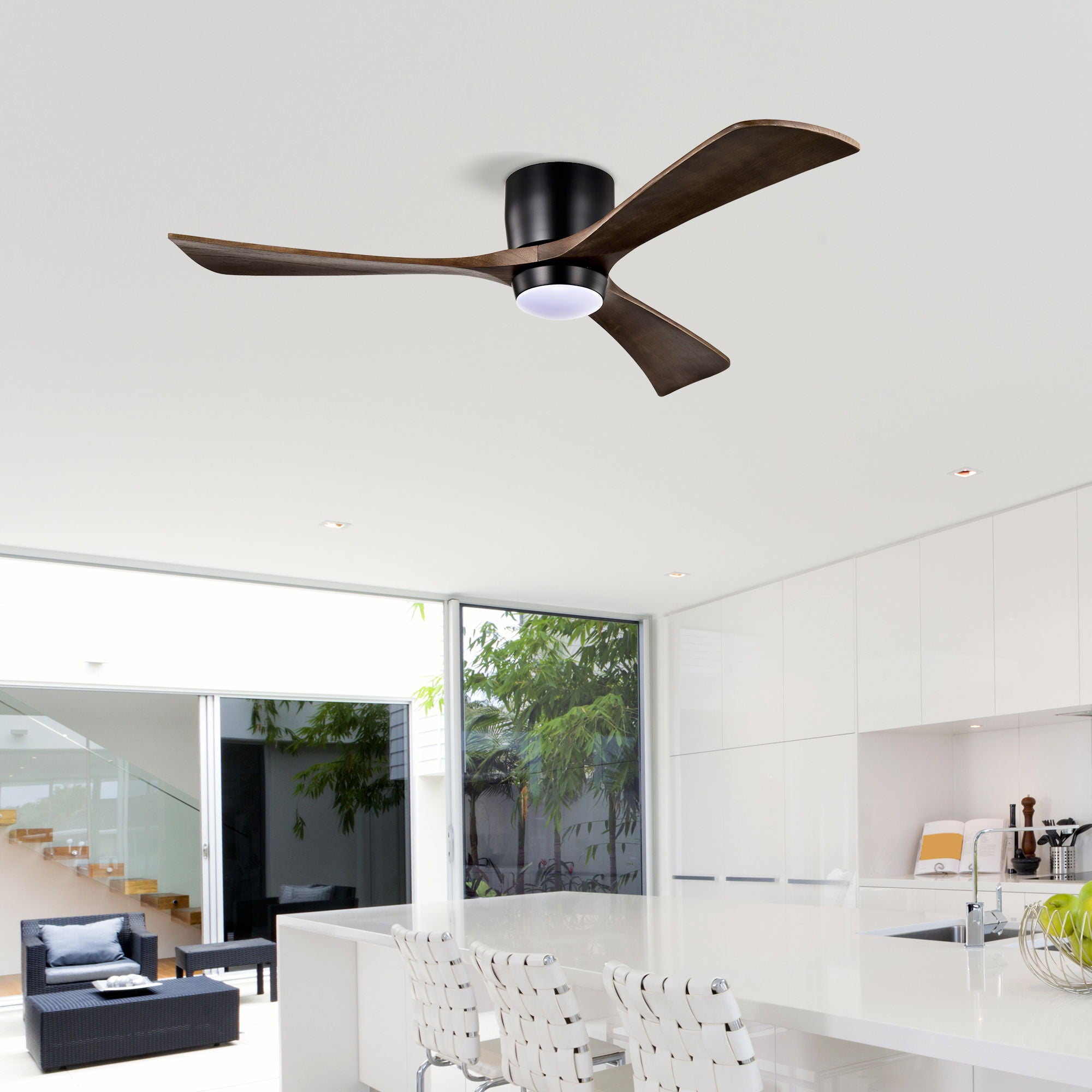 Flush Mount Blades Ceiling Fan With Lights Remote Control, Quiet DC Motor, 6 Speed, Reversible Ceiling Fan For Living Room - Matte Black
