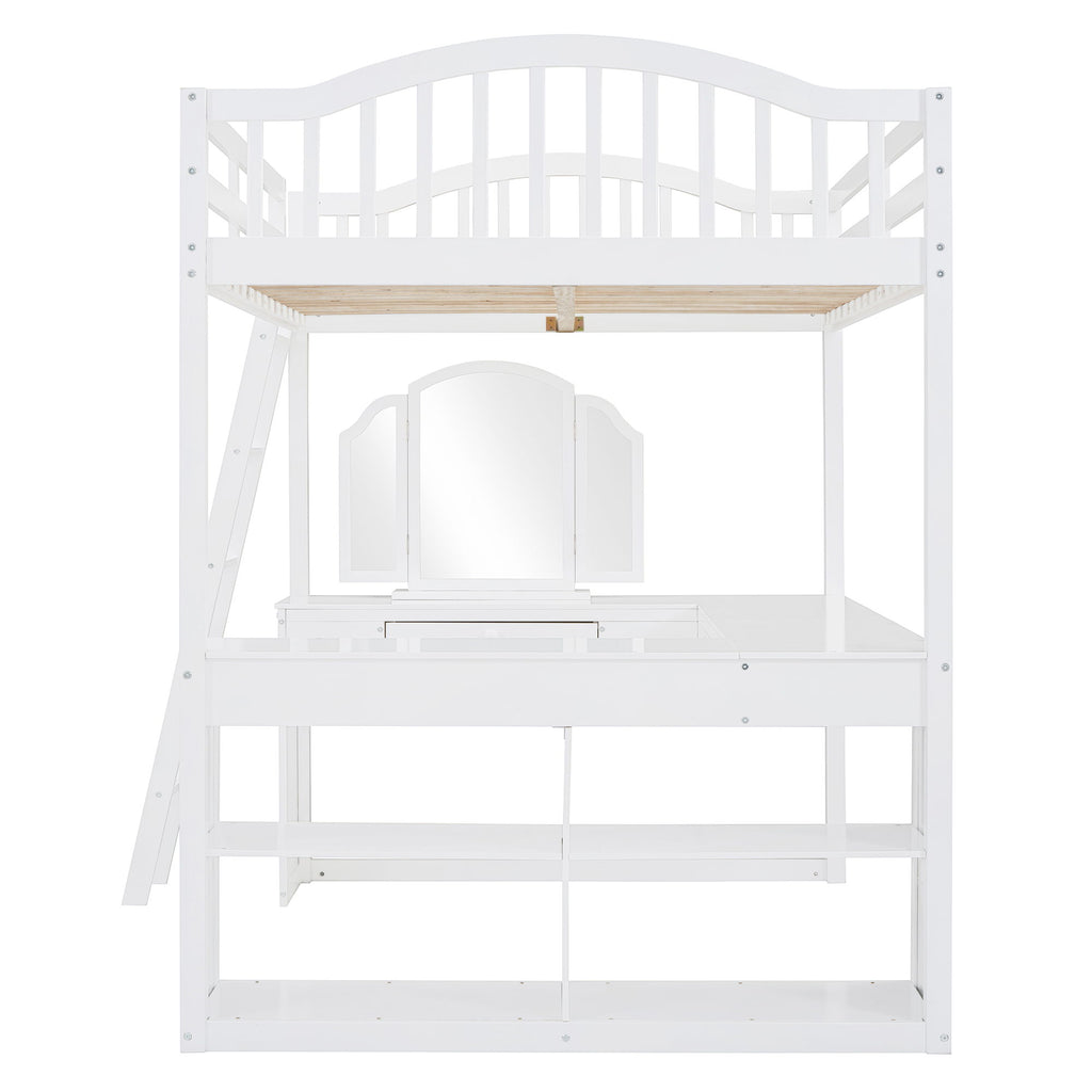 Loft Bed With Drawers, Cabinet, Shelves With Desk