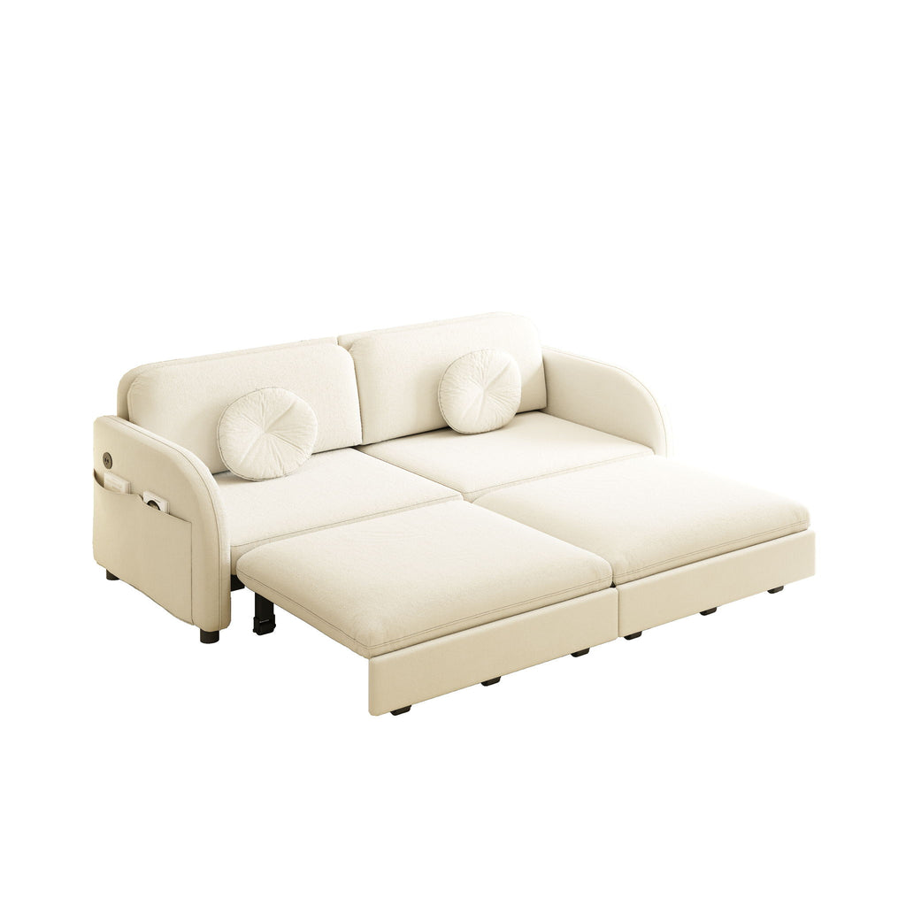 Upholstered Pull Out Couch With Side Pocket & USB Port