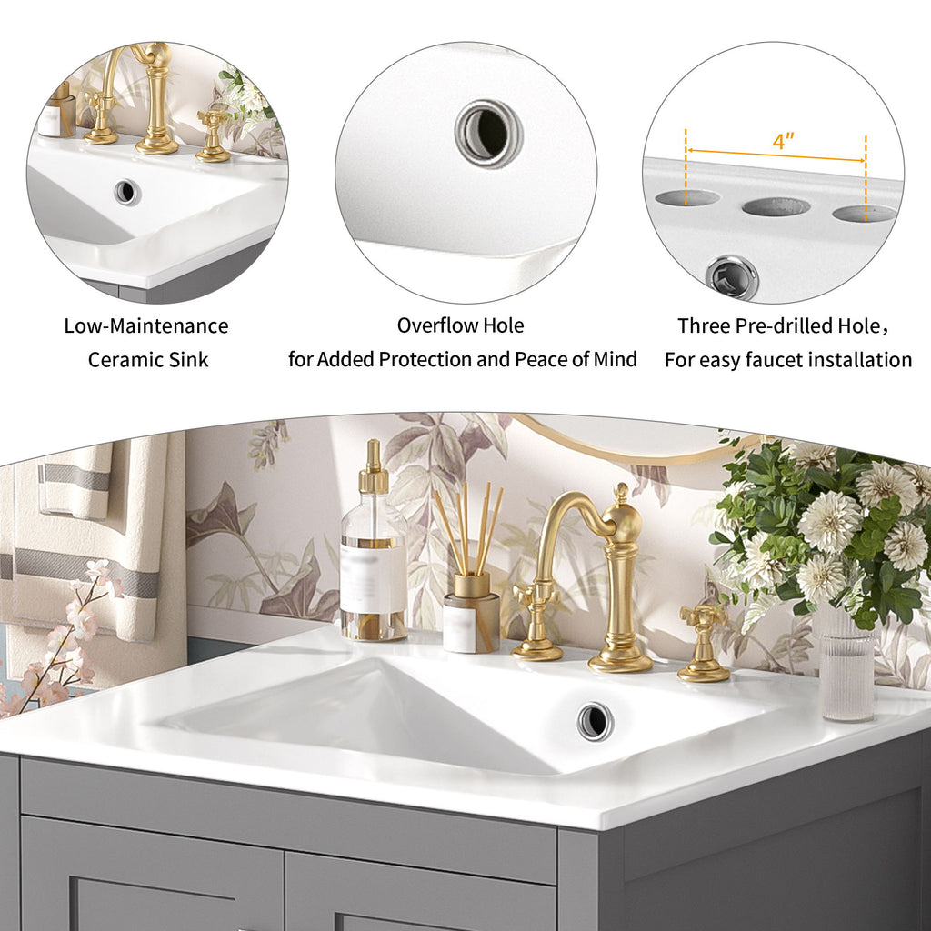 Bathroom Vanity With Integrated Undermount Ceramic Sink, 2 Doors And 1 Drawer, Soft Close Hinges