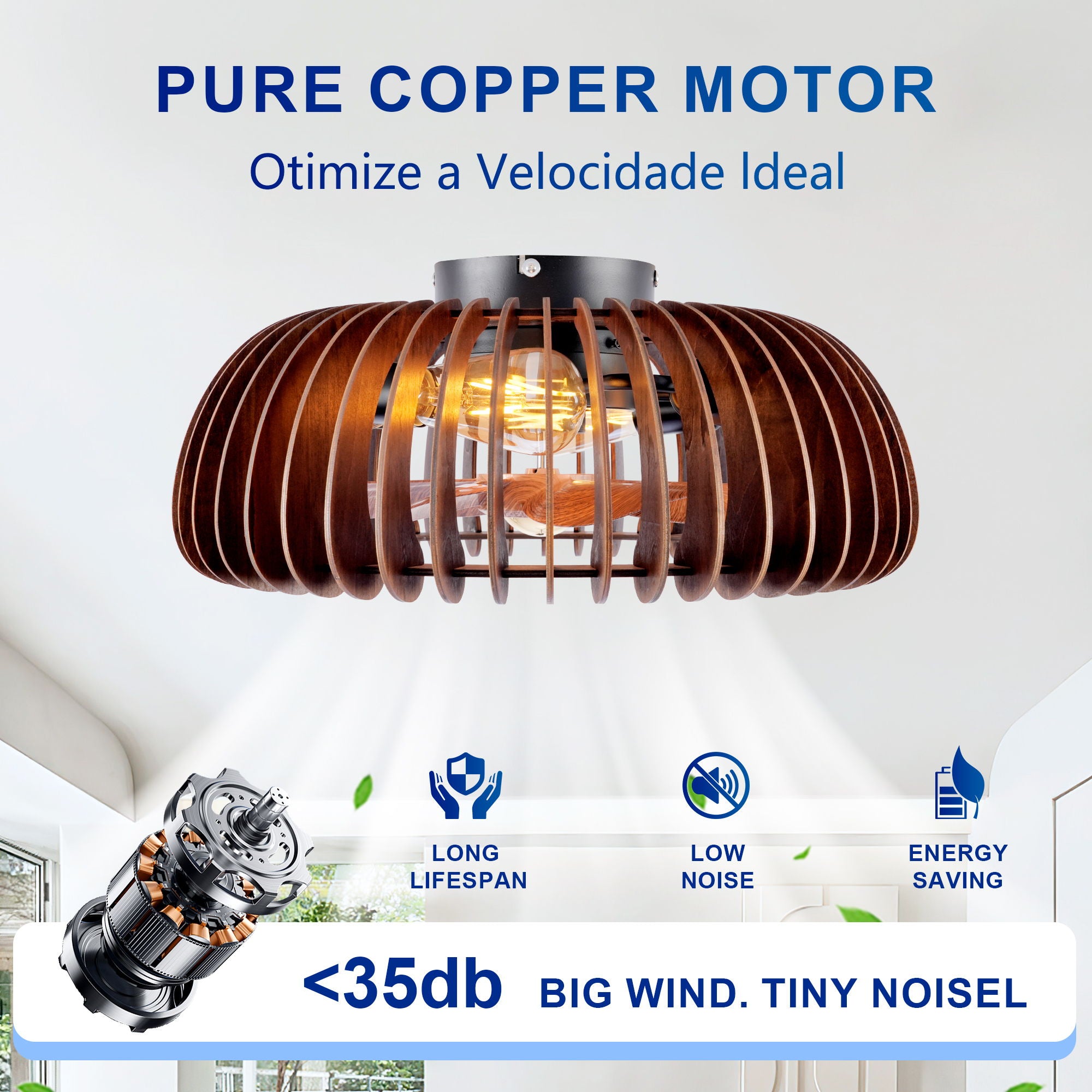 Semicircle Flush Mount Fan Light, (No Included Bulbs) And Remote Control, 6 Speeds, Quiet DC Motor For Living Room - Wood