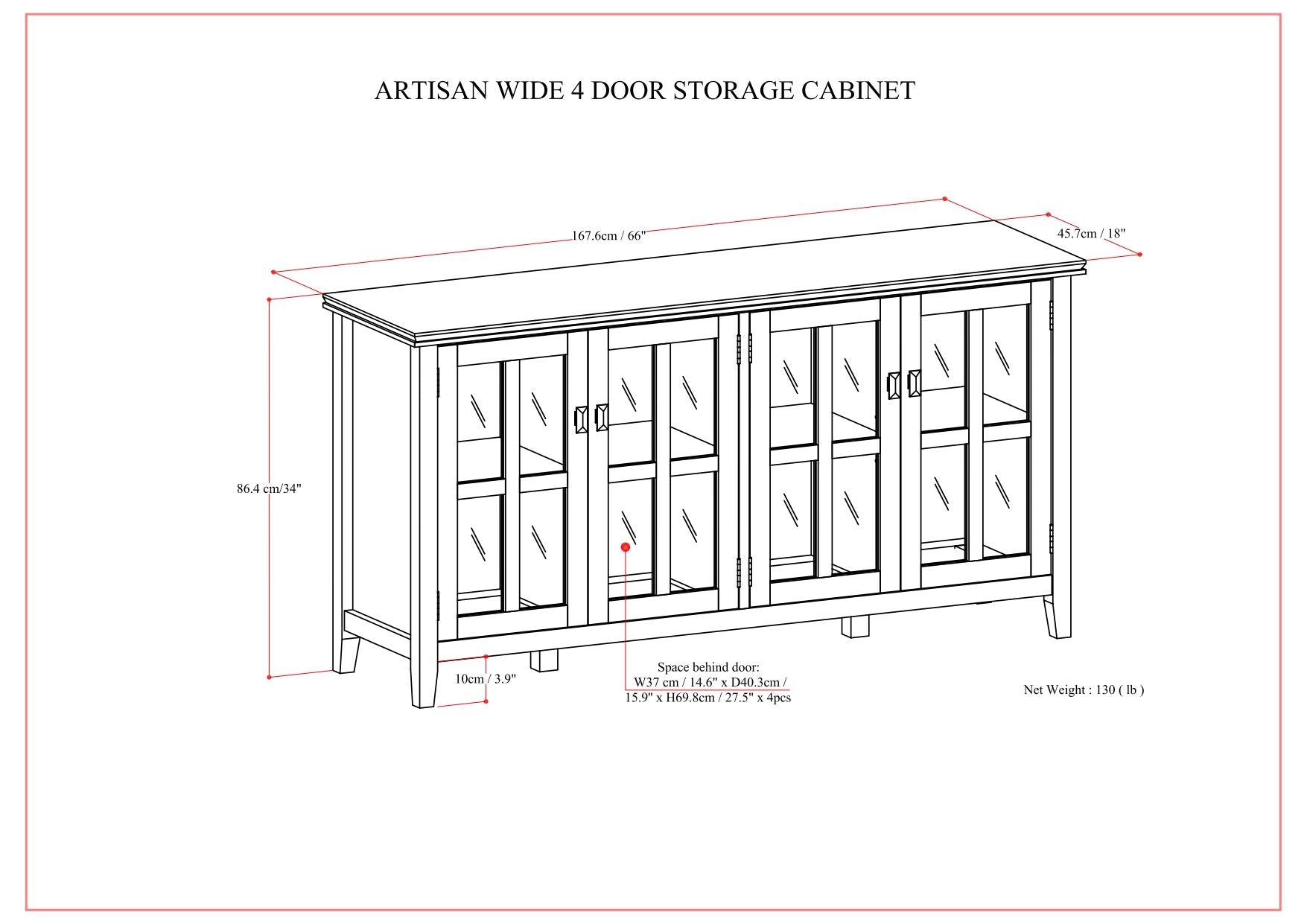 Artisan - Handcrafted Wide 4 Door Storage Cabinet