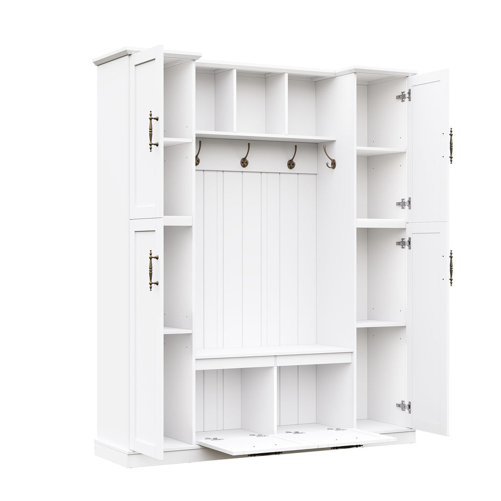 Hall Tree With 4 Side Cabinets