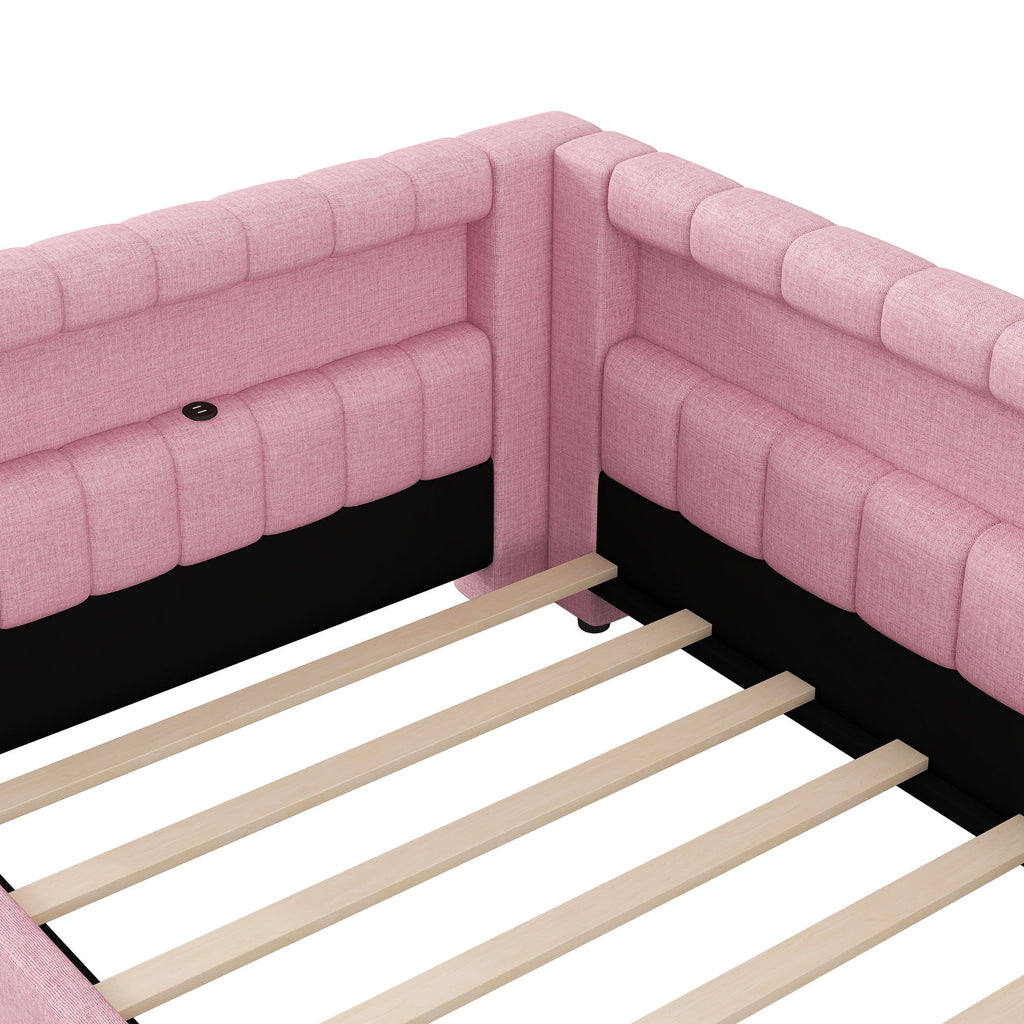 Upholstered Platform Bed With LED Belt And USB Ports