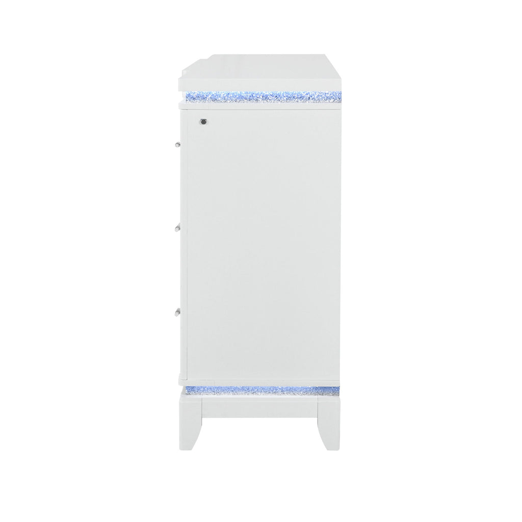 Adalid - Dresser With LED Light And Glittered Drawer Fronts - White