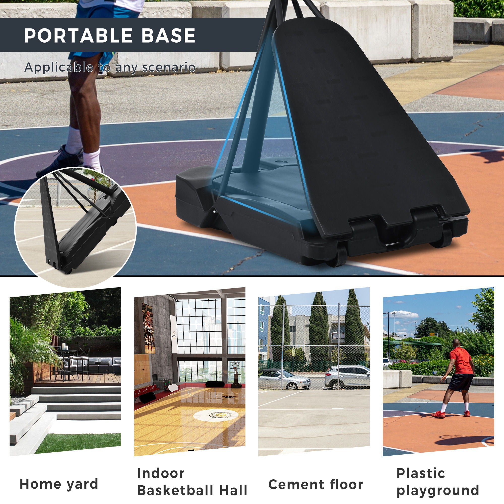 Portable Basketball Hoop Basketball System 8-10Ft Height Adjustable For Youth Adults LED Basketball Hoop Lights, Colorful Lights, Waterproof, Super Bright To Play At Night Outdoors, Good Gift For Kids - Black