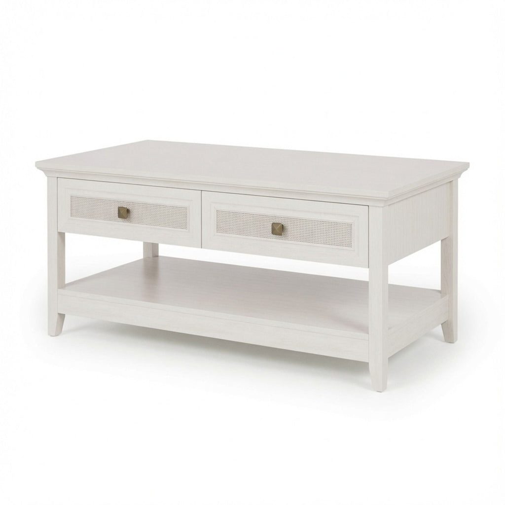 Coffee Table With Drawers & Storage Shelf - White