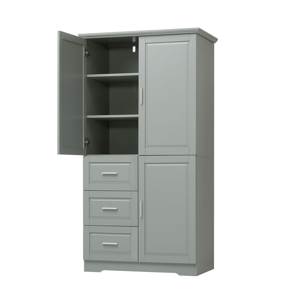Tall And Wide Storage Cabinet With Doors For Bathroom Or Office, 3 Drawers - Gray