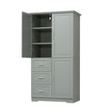 Tall And Wide Storage Cabinet With Doors For Bathroom Or Office, 3 Drawers - Gray