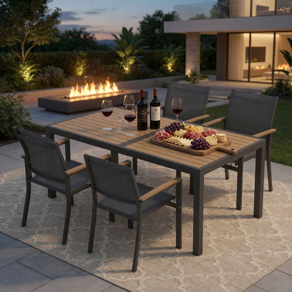 5 Piece Gray Aluminum Patio Dining Set With Textilene Chairs For Outdoor Use
