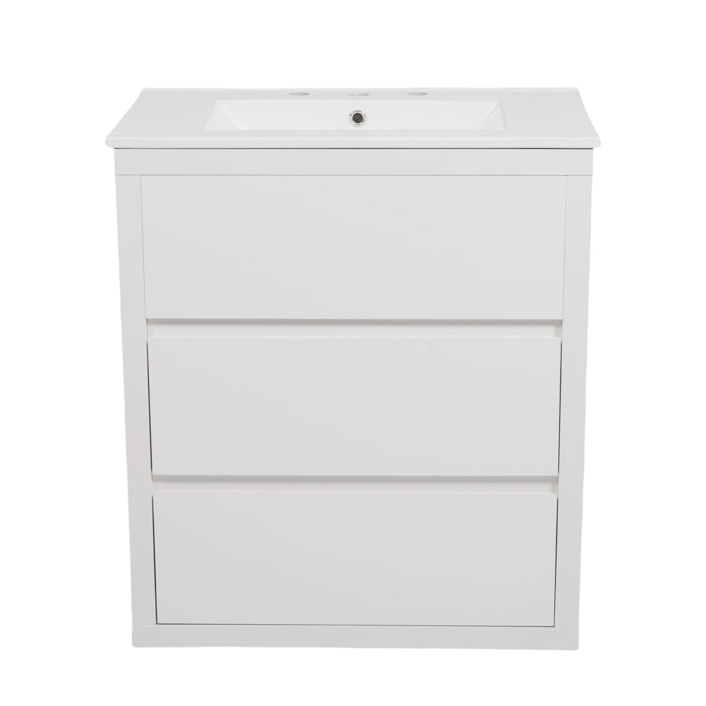 Freestanding Bathroom Vanity With Ceramic Sink, 2 Full Extension Drawers