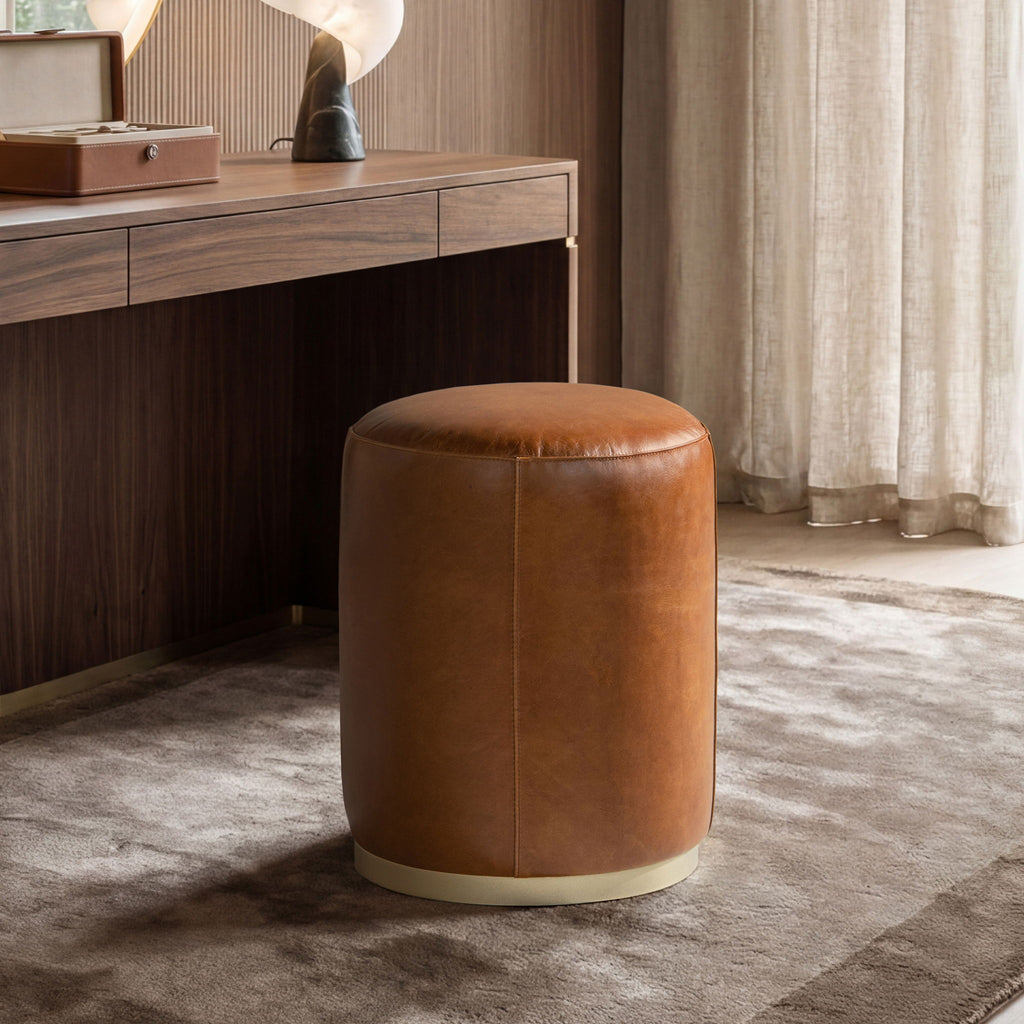 Nico - Round Ottoman Stool - Brown