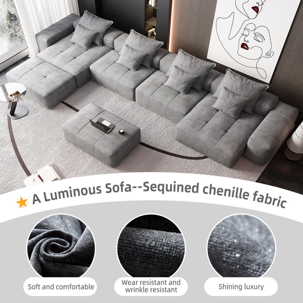 Modern Oversized, Modular Sectional Sofa With Pillows