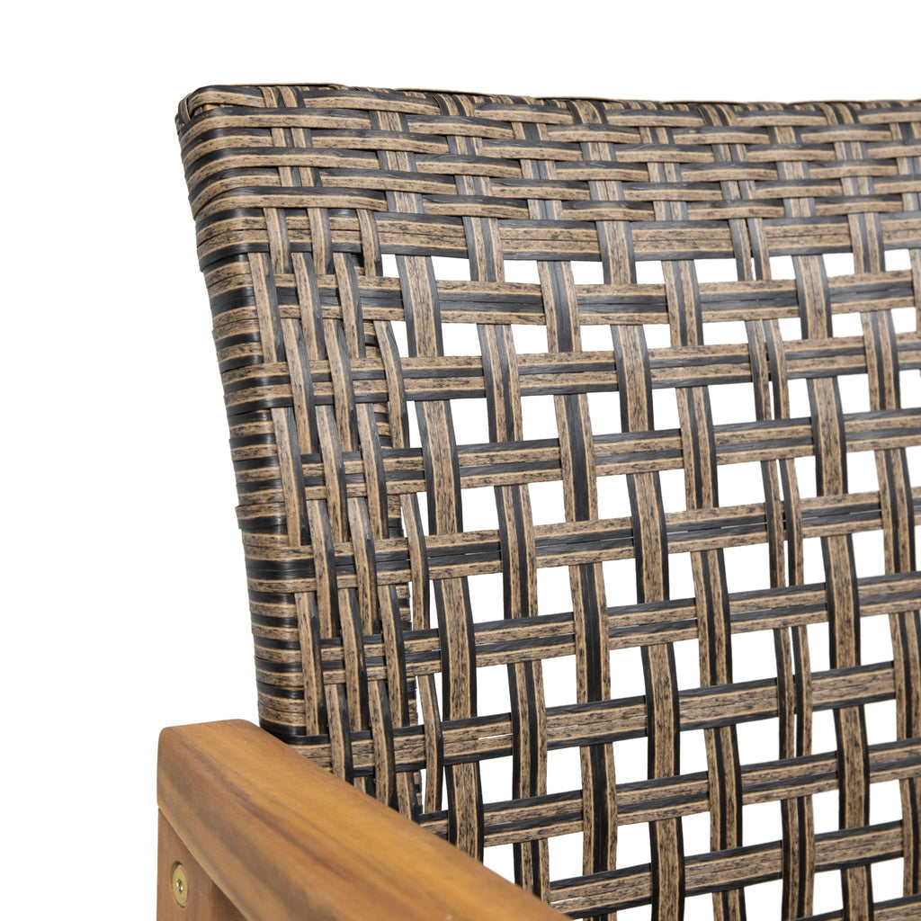 7 Piece Patio Dining Set, Slatted Table & 6 Chairs For Patio Garden - Mocha / Teak