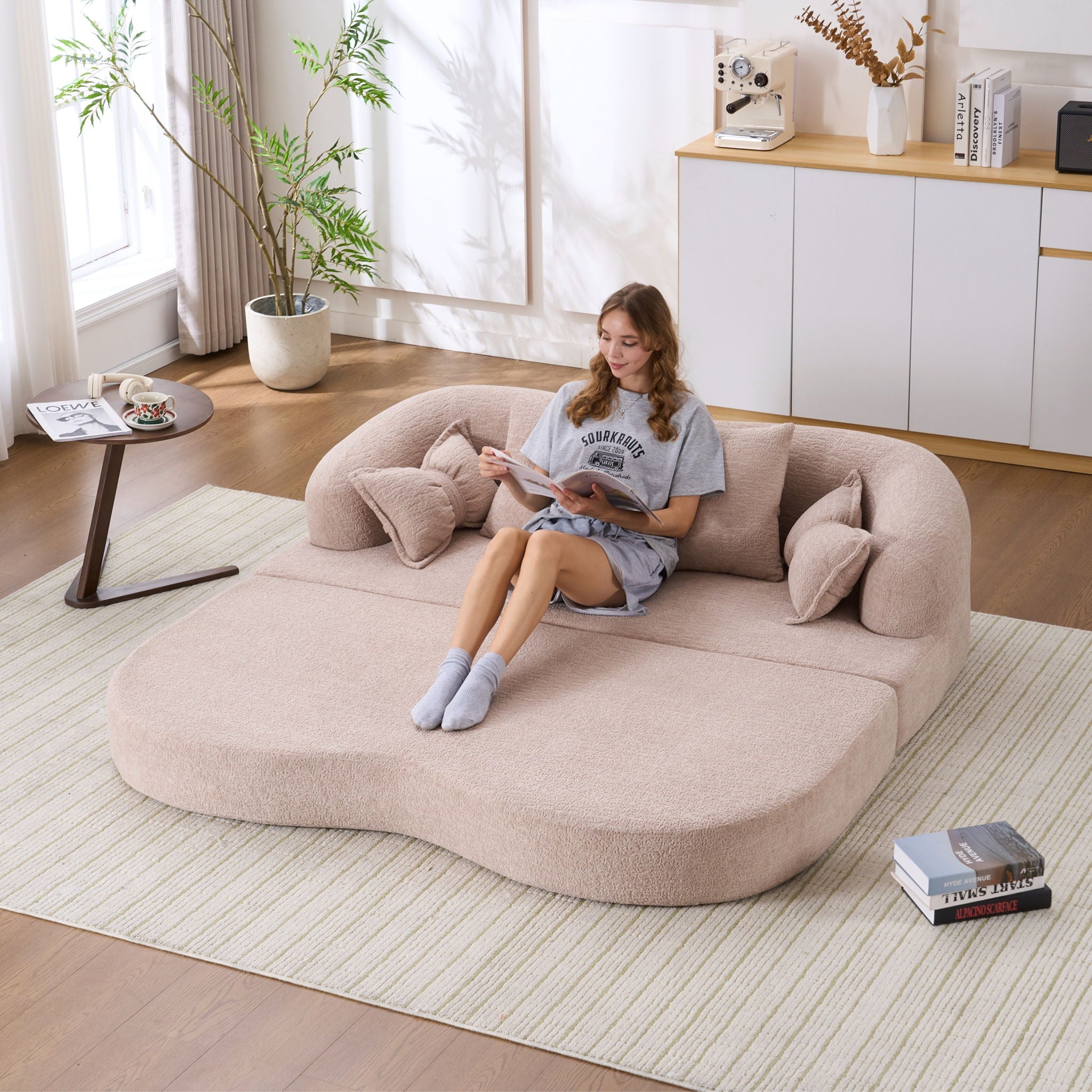 Foldable Sofa Bed, Boneless Couch Convertible Sleeper With 4 Pillows