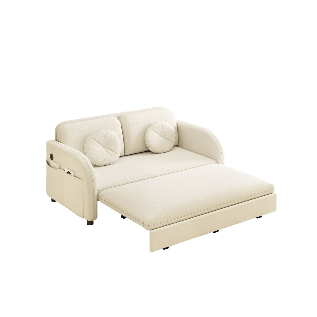 Upholstered Pull Out Couch With Side Pocket & USB Port