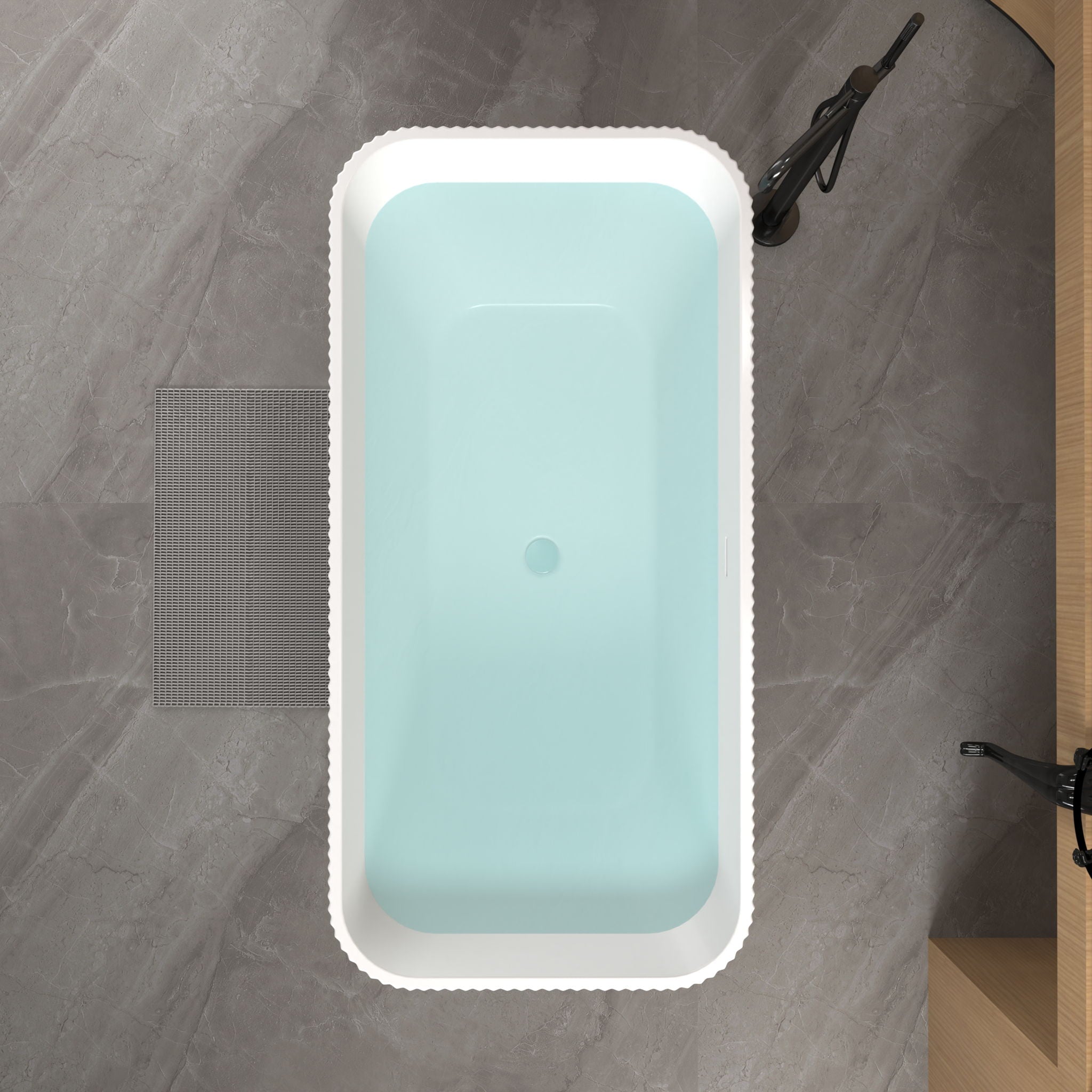 Rectangle Linear Freestanding Soaker Tub With Pop Up Drain, Double Wall Insulated Construction - Gloss White