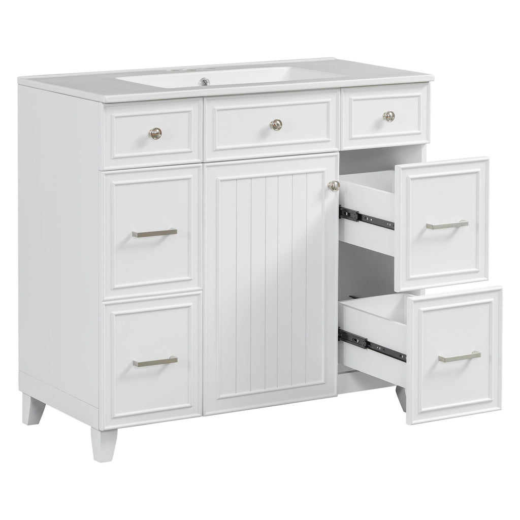 Bathroom Vanity With Ceramic Sink, Soft Close Doors, Adjustable Shelves