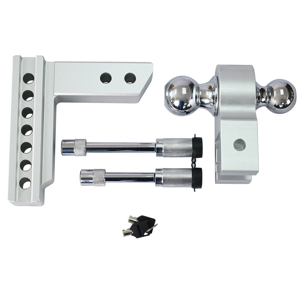 Alu - Adjustable Trailer Drop Hitch With 2" Receiver, 6" Adjustment - Silver