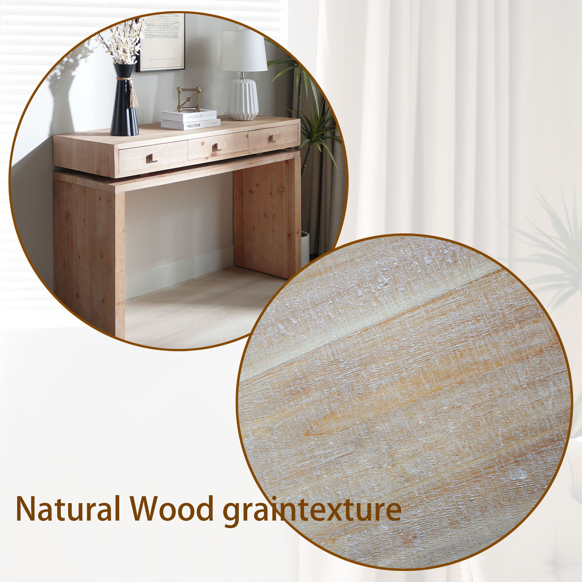 Rustic Wood Console Table With 3 Drawers Entryway Table For Hallway, Foyer, Or Office - Natural / Natural & Light Brown / Natural Wood / Natural Wood Wash / Natural / Rustic
