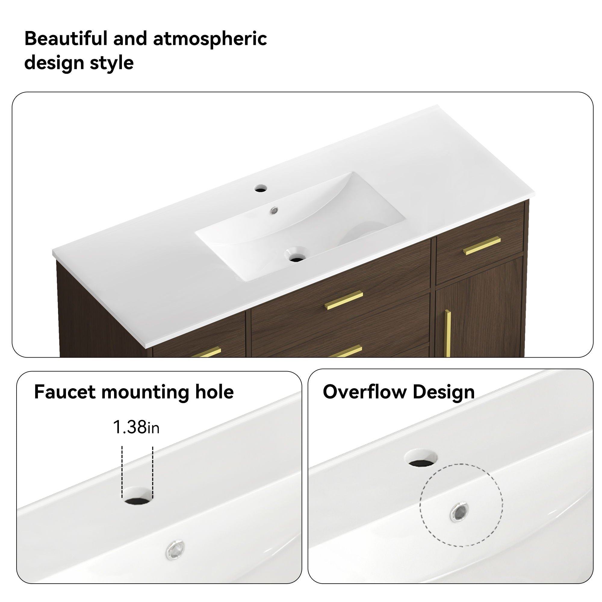 Bathroom Vanity With Abundant Storage 2 Soft Close Doors And 6 Drawers