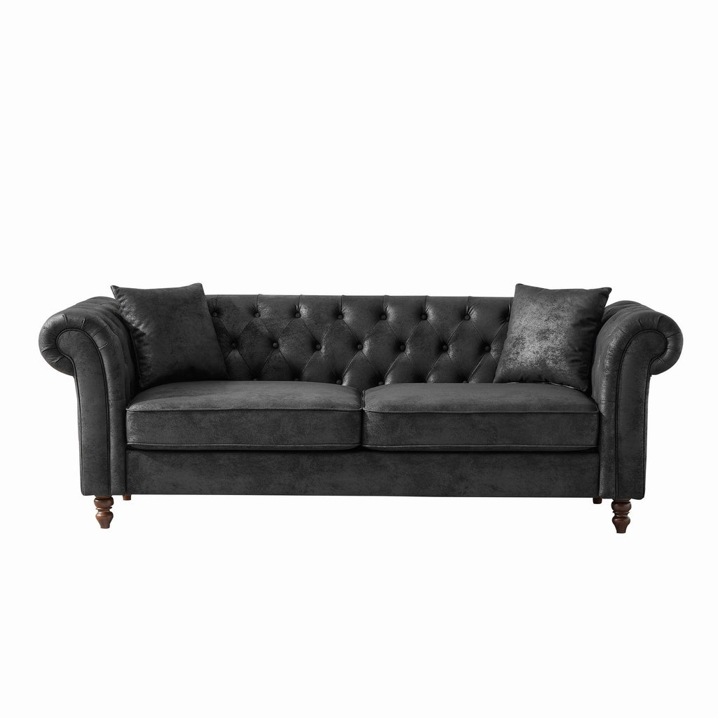 Chesterfield 3 And 2 Seater Sofa Set, High Tech Fabric Upholstered Couch For Living Room