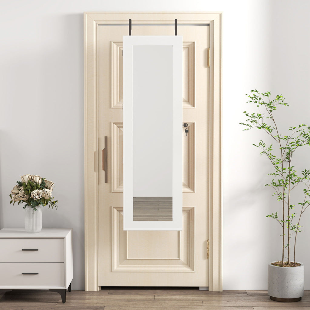 Jewelry Armoire Organizer With Full Length Mirror, Wall Mounted Lockable Cabinet With LED Light