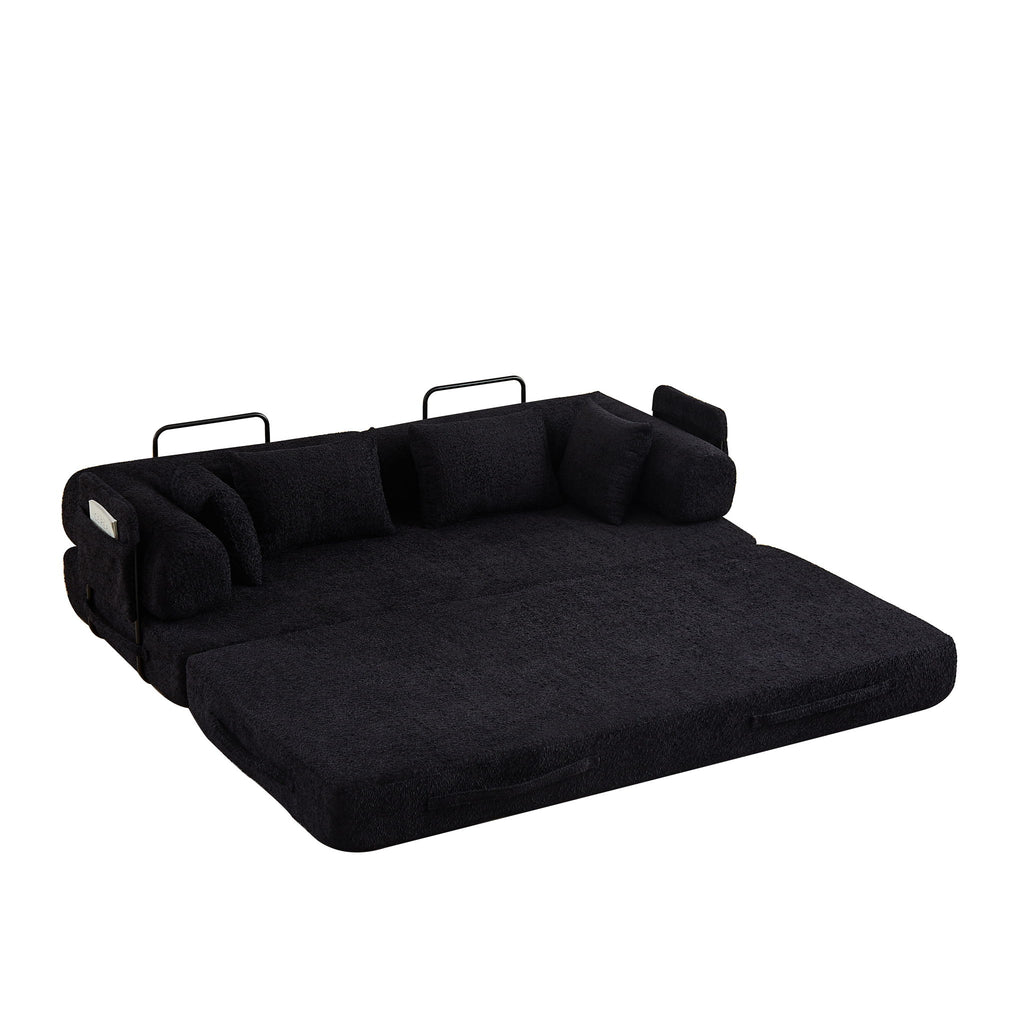 Convertible Sleeper Sofa Bed With Cylindrical Pillow