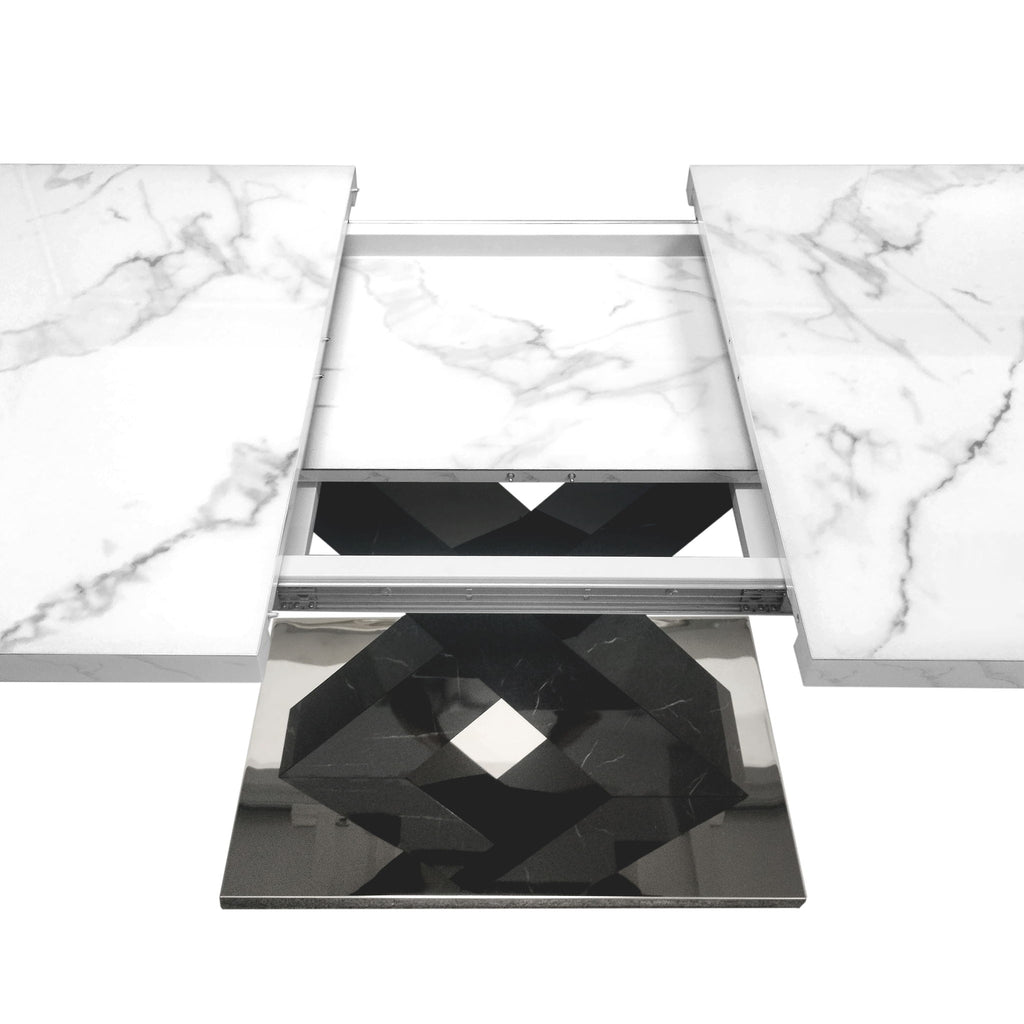 Rectangle Dining Table With Stretchable Top, X Shape Mdf Legs With Steel Base - White / Black