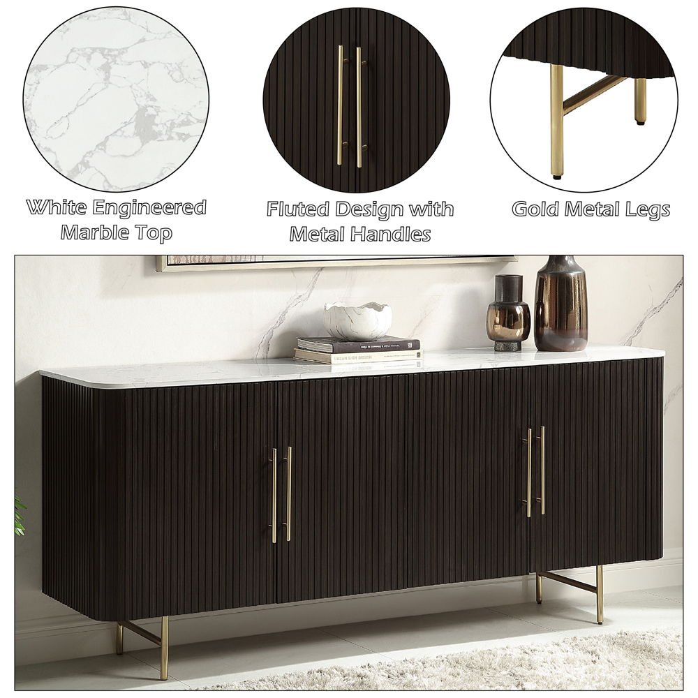 Clayten - Server - White Natural Marble Top & Espresso