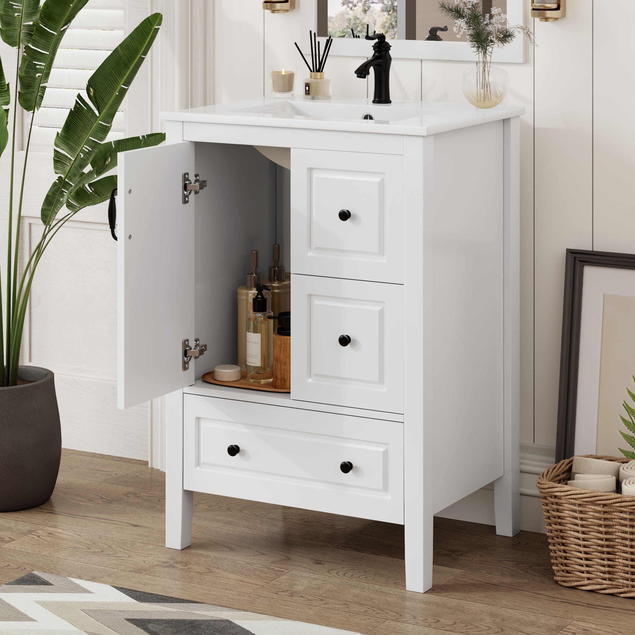 Retro Bathroom Vanity With Sink, Soft Closing Cabinet & Drawers