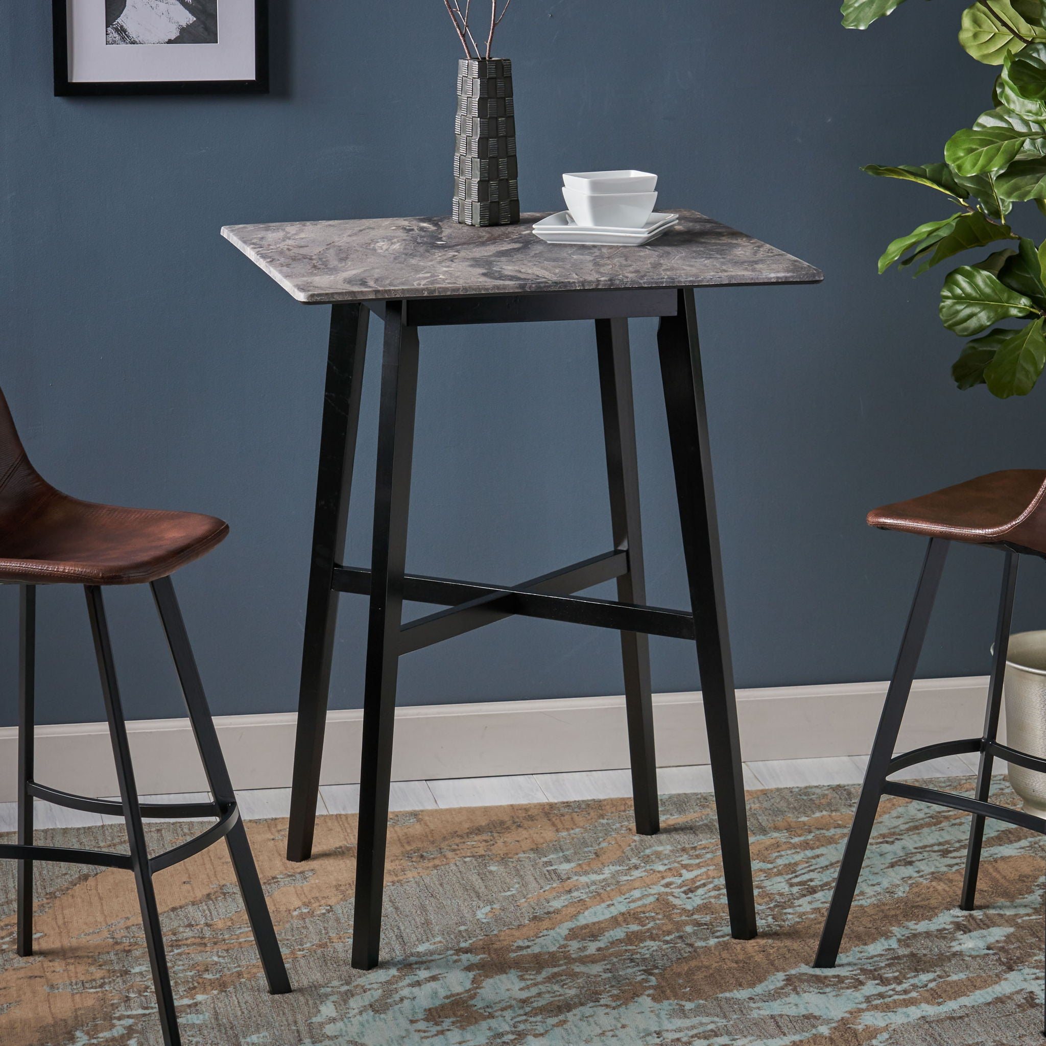 Modern Bar Height Dining Table, Rubberwood Legs And Laminate Table Top
