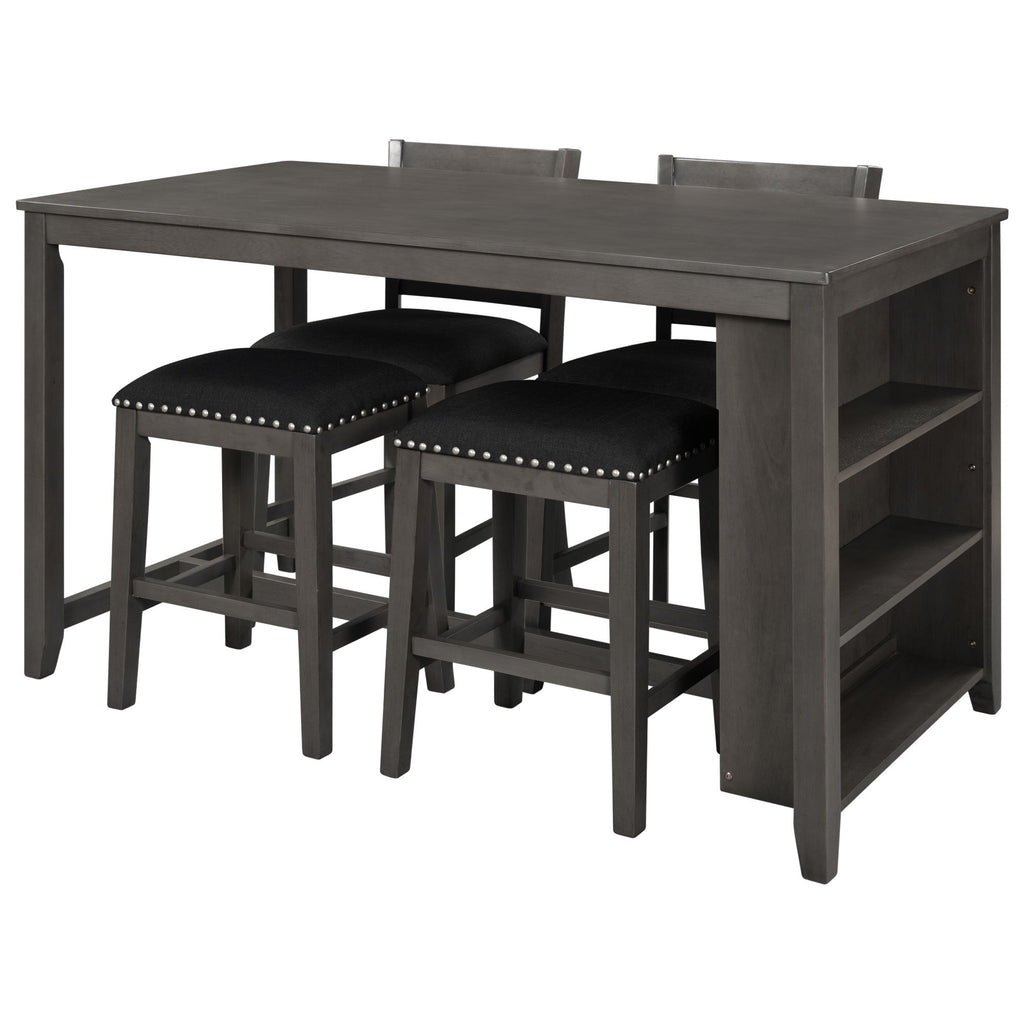 5 Pieces Counter Height Rustic Farmhouse Dining Room Wooden Bar Table Set With 2 Stools And 2 Chairs
