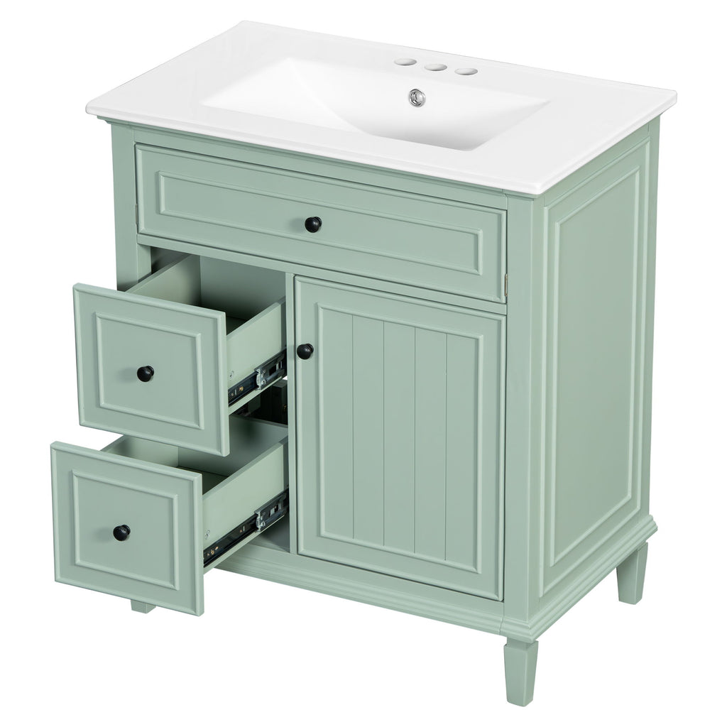 Modern Bathroom Vanity With Sink, Adjustable Shelf, Flip Drawer & 2 Drawers
