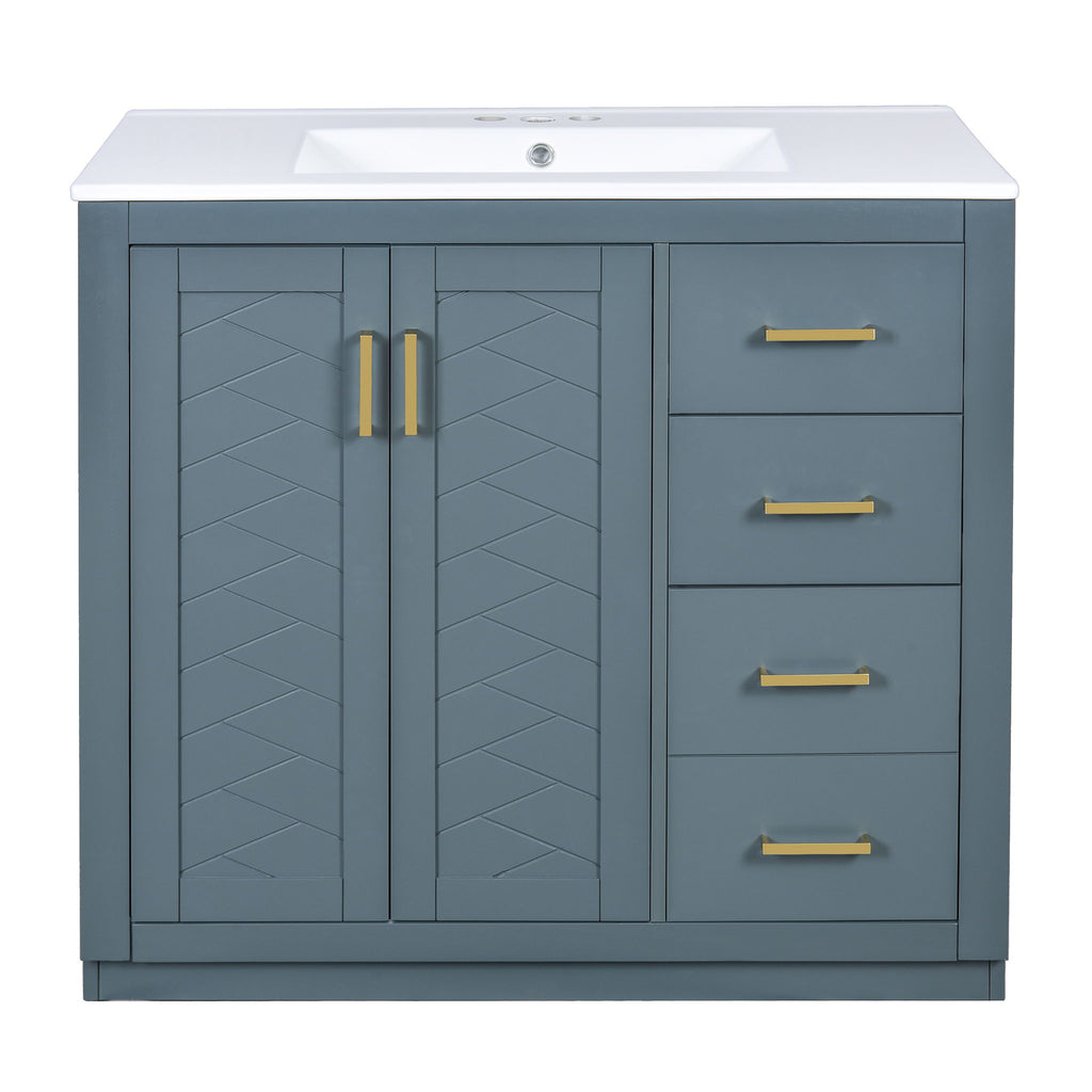 Bathroom Vanity With Sink Combo, Storage Cabinet, Freestanding Set With 3 Drawers & Soft Closing Doors