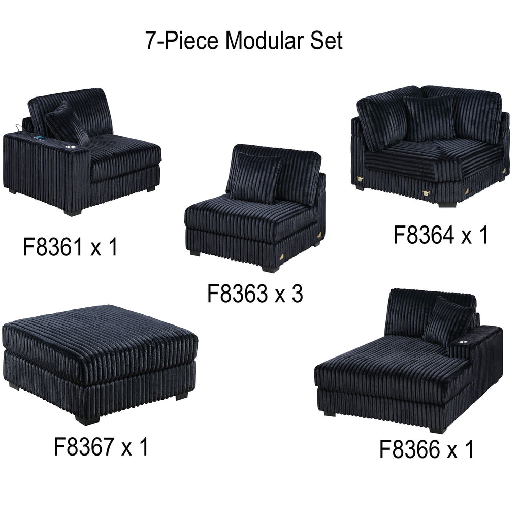Contemporary Style Modular Sectional Sofa Set With USB, Cup Holder
