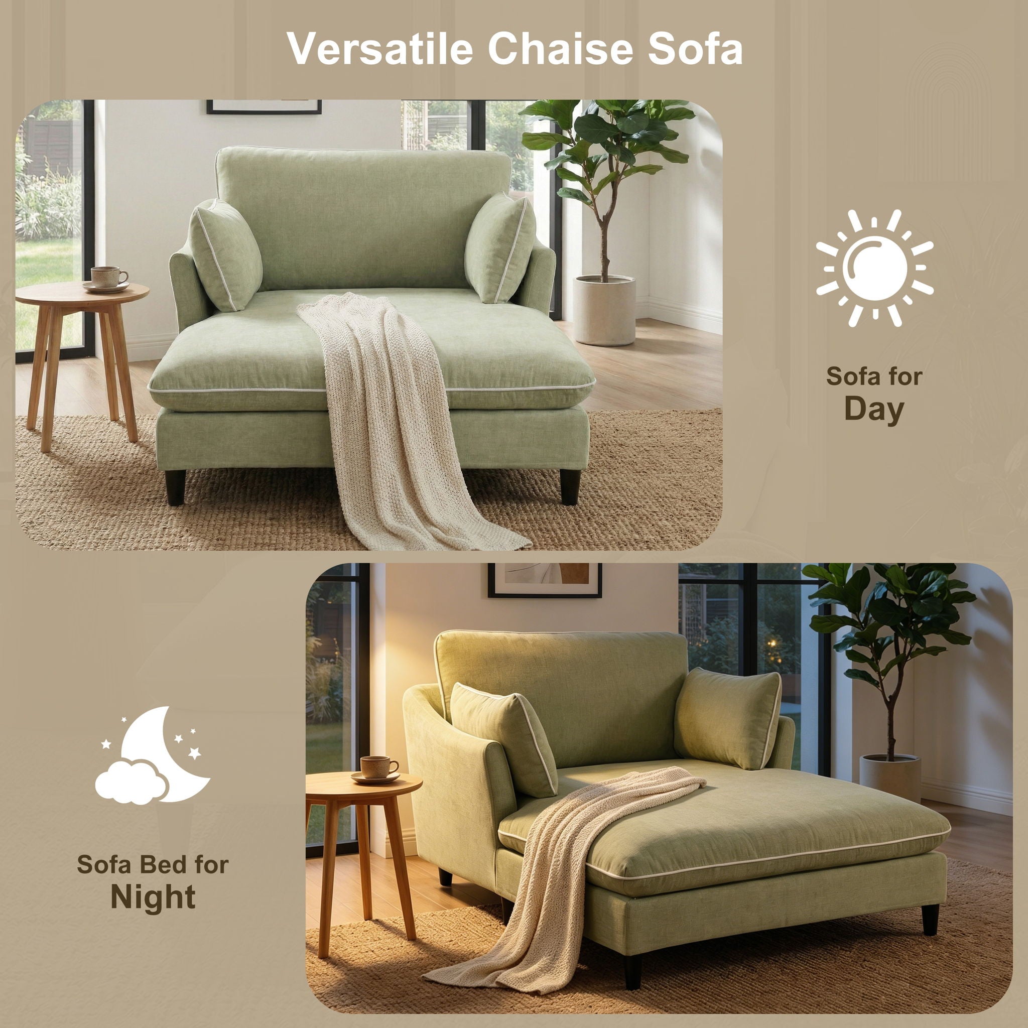 Modern Chaise Lounge Couch Sofa Bed With Pillows