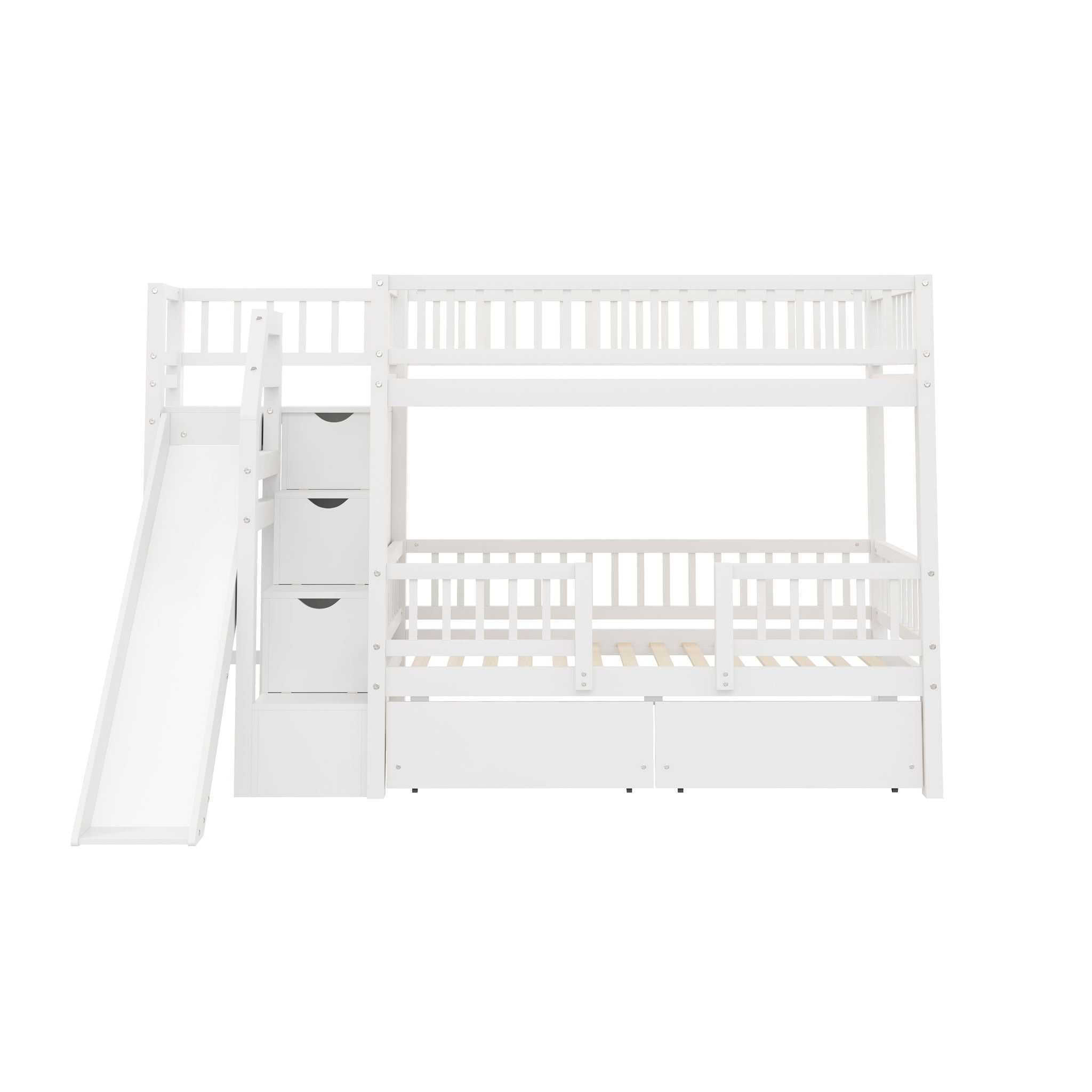 Bunk Bed With Storage Staircase, Slide And 2 Drawers