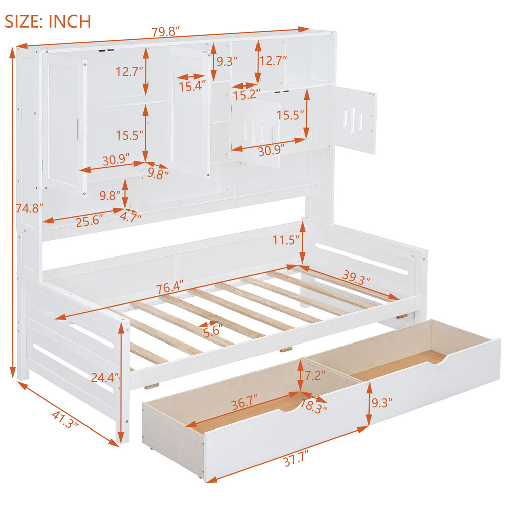 Daybed With All-In-One Cabinet And Shelf