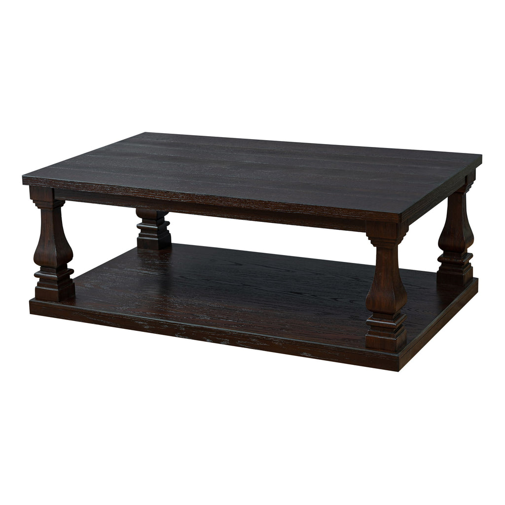 Rectangular Coffee Table With Open Storage Shelf For Living Room - Espresso