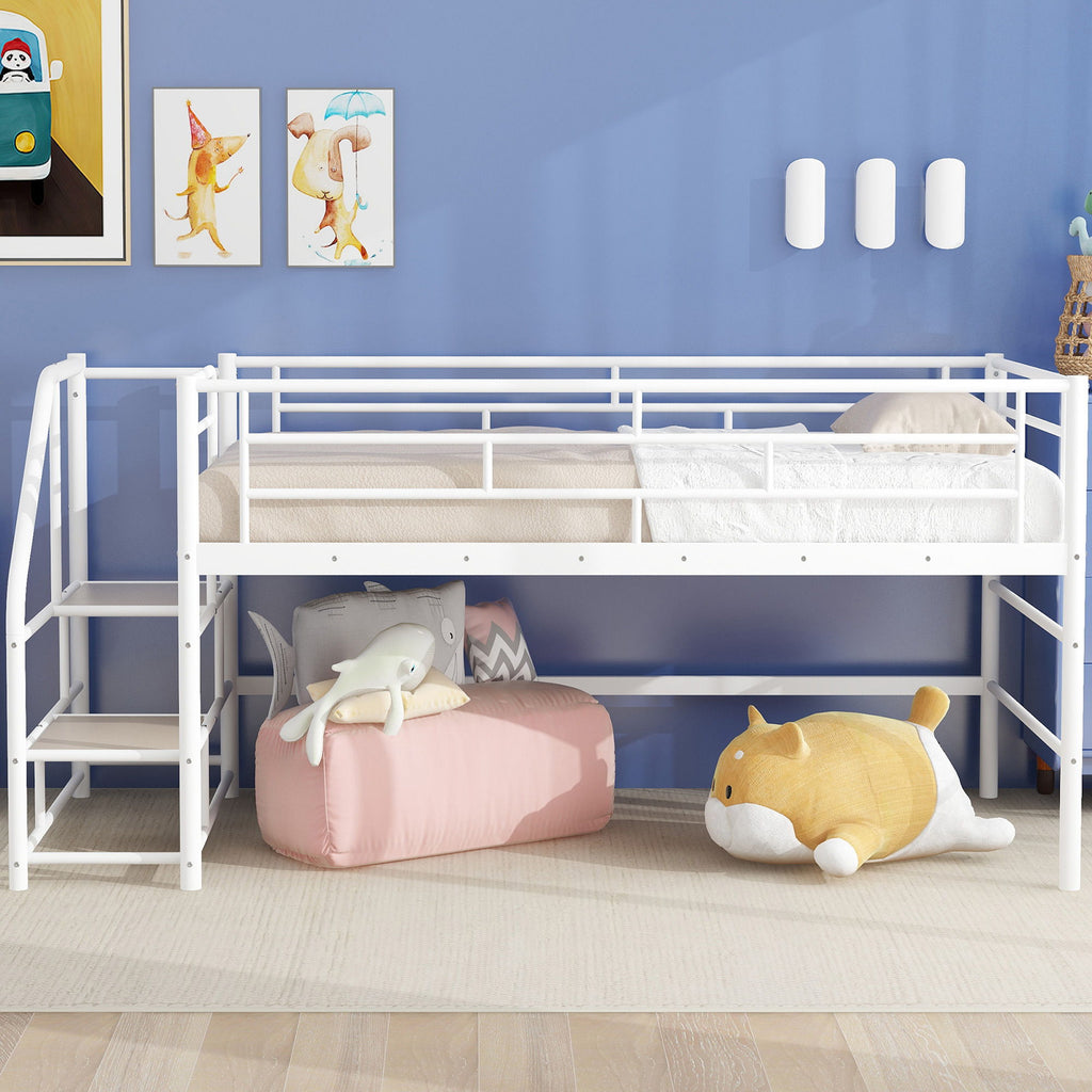 Loft Bed With Storage Stairs And Metal Frame