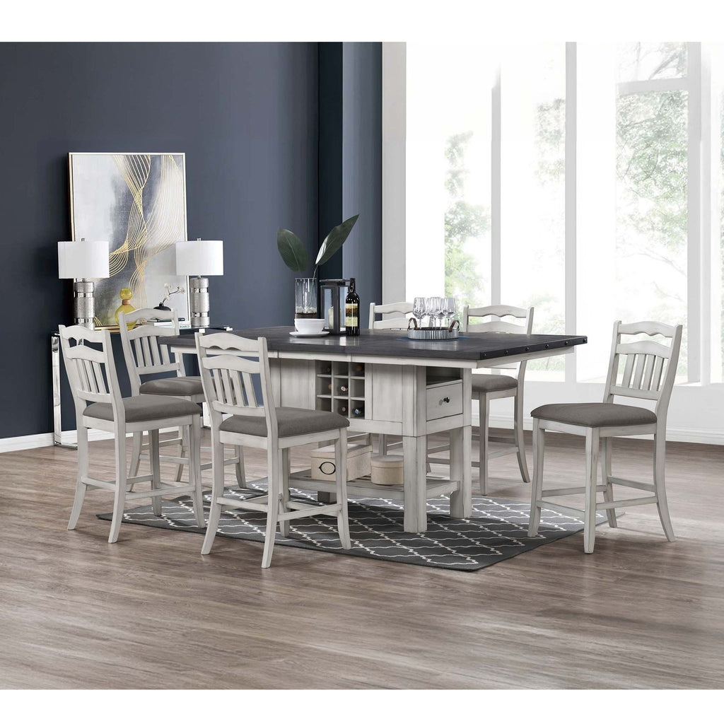 Counter Height Dining Table With 2 Leaves, Under Table Storage - Antique White / Gray